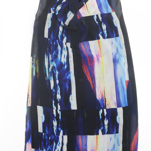 Warehouse Womens Blue Geometric Polyester A-Line Size 8 Cowl Neck Pullover