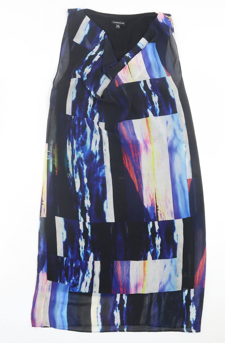 Warehouse Womens Blue Geometric Polyester A-Line Size 8 Cowl Neck Pullover