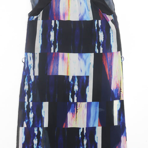 Warehouse Womens Blue Geometric Polyester A-Line Size 8 Cowl Neck Pullover