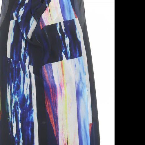 Warehouse Womens Blue Geometric Polyester A-Line Size 8 Cowl Neck Pullover