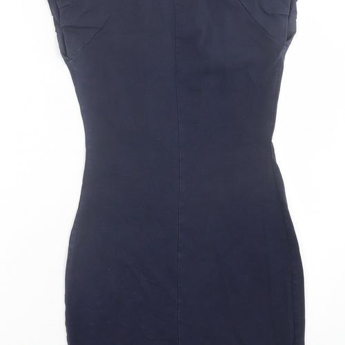 Lila Womens Blue Viscose Bodycon Size 8 Scoop Neck Pullover