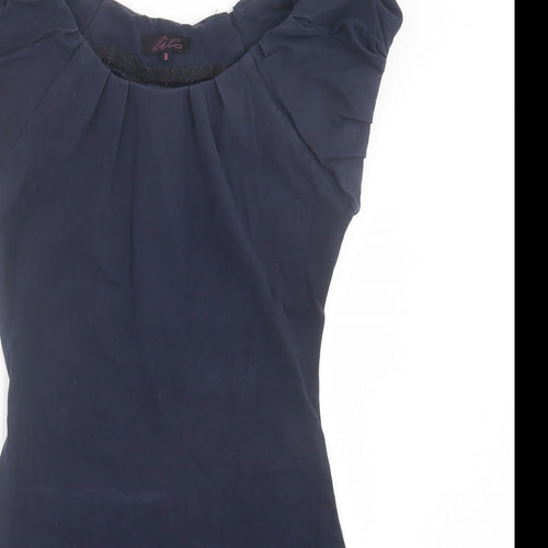 Lila Womens Blue Viscose Bodycon Size 8 Scoop Neck Pullover