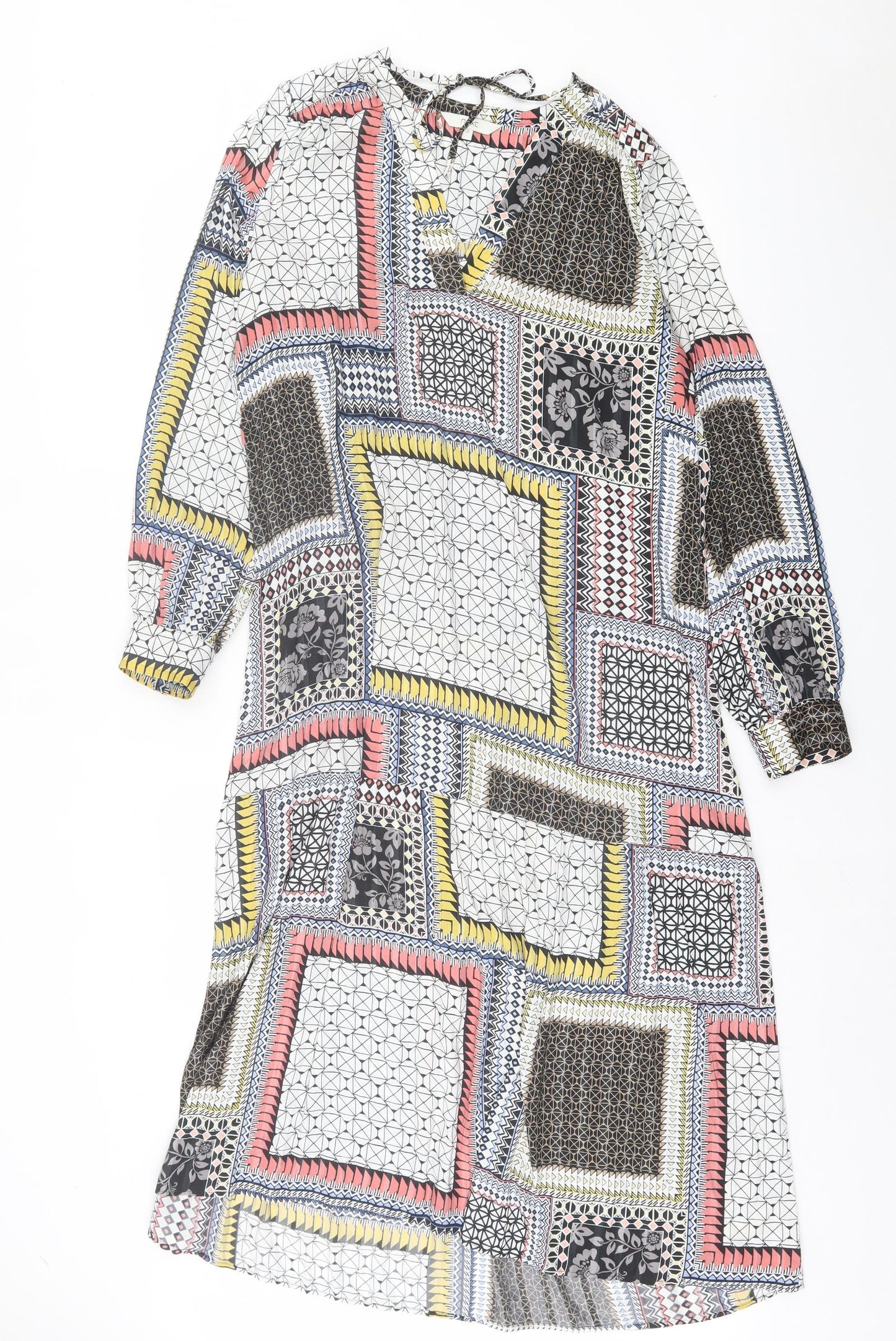 NEXT Womens Multicoloured Geometric Polyester A-Line Size 12 V-Neck Pullover