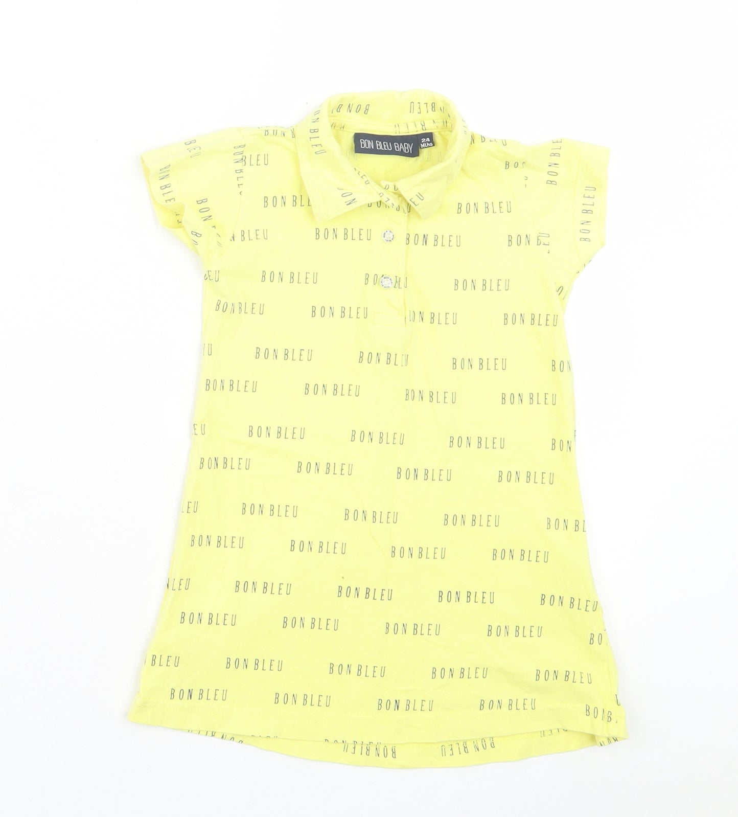 Bon Bleu Girls Yellow Geometric Cotton Shirt Dress Size 24 Months Collared Button