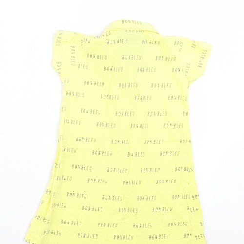 Bon Bleu Girls Yellow Geometric Cotton Shirt Dress Size 24 Months Collared Button