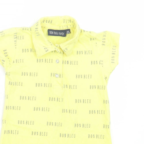 Bon Bleu Girls Yellow Geometric Cotton Shirt Dress Size 24 Months Collared Button