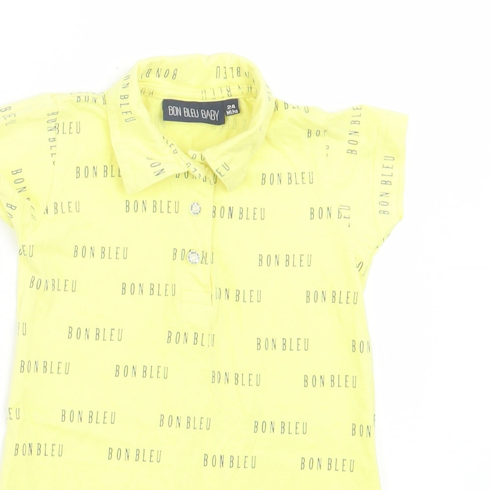 Bon Bleu Girls Yellow Geometric Cotton Shirt Dress Size 24 Months Collared Button