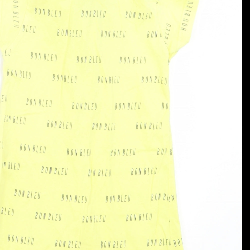 Bon Bleu Girls Yellow Geometric Cotton Shirt Dress Size 24 Months Collared Button