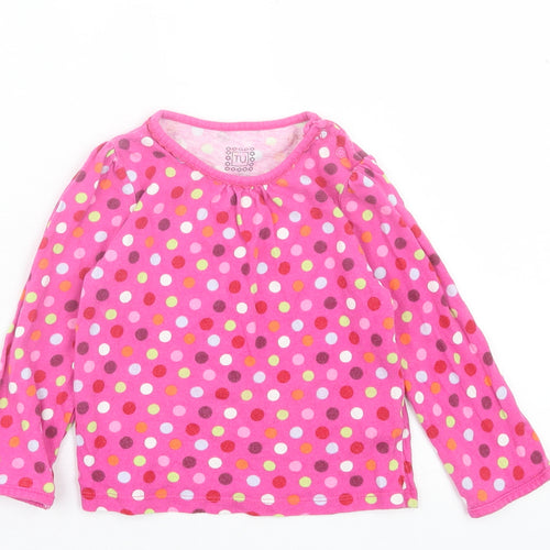TU Girls Pink Polka Dot Cotton Basic Casual Size 2 Years Crew Neck Button
