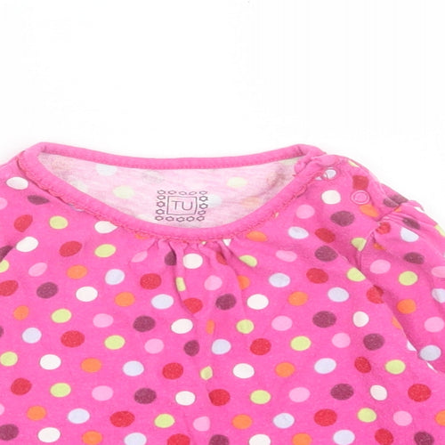 TU Girls Pink Polka Dot Cotton Basic Casual Size 2 Years Crew Neck Button