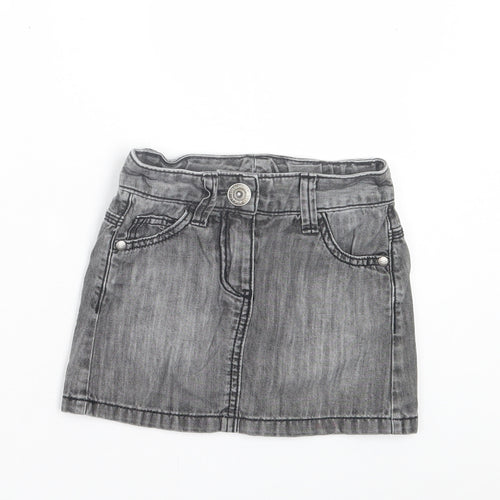 NEXT Girls Grey Cotton A-Line Skirt Size 4 Years Regular Button