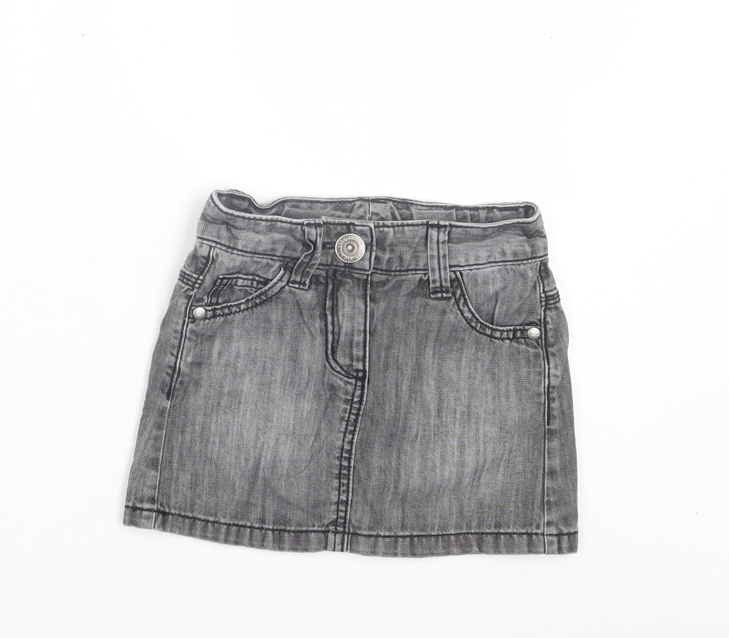 NEXT Girls Grey Cotton A-Line Skirt Size 4 Years Regular Button