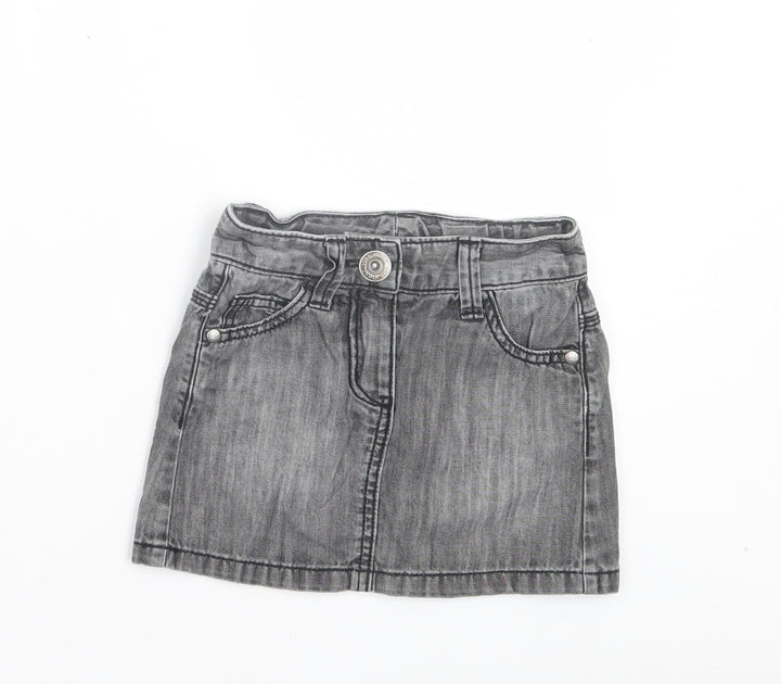 NEXT Girls Grey Cotton A-Line Skirt Size 4 Years Regular Button