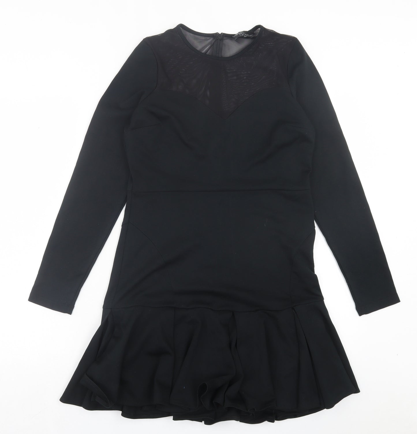 Abbey Clancy Womens Black Polyester A-Line Size 14 Crew Neck Zip