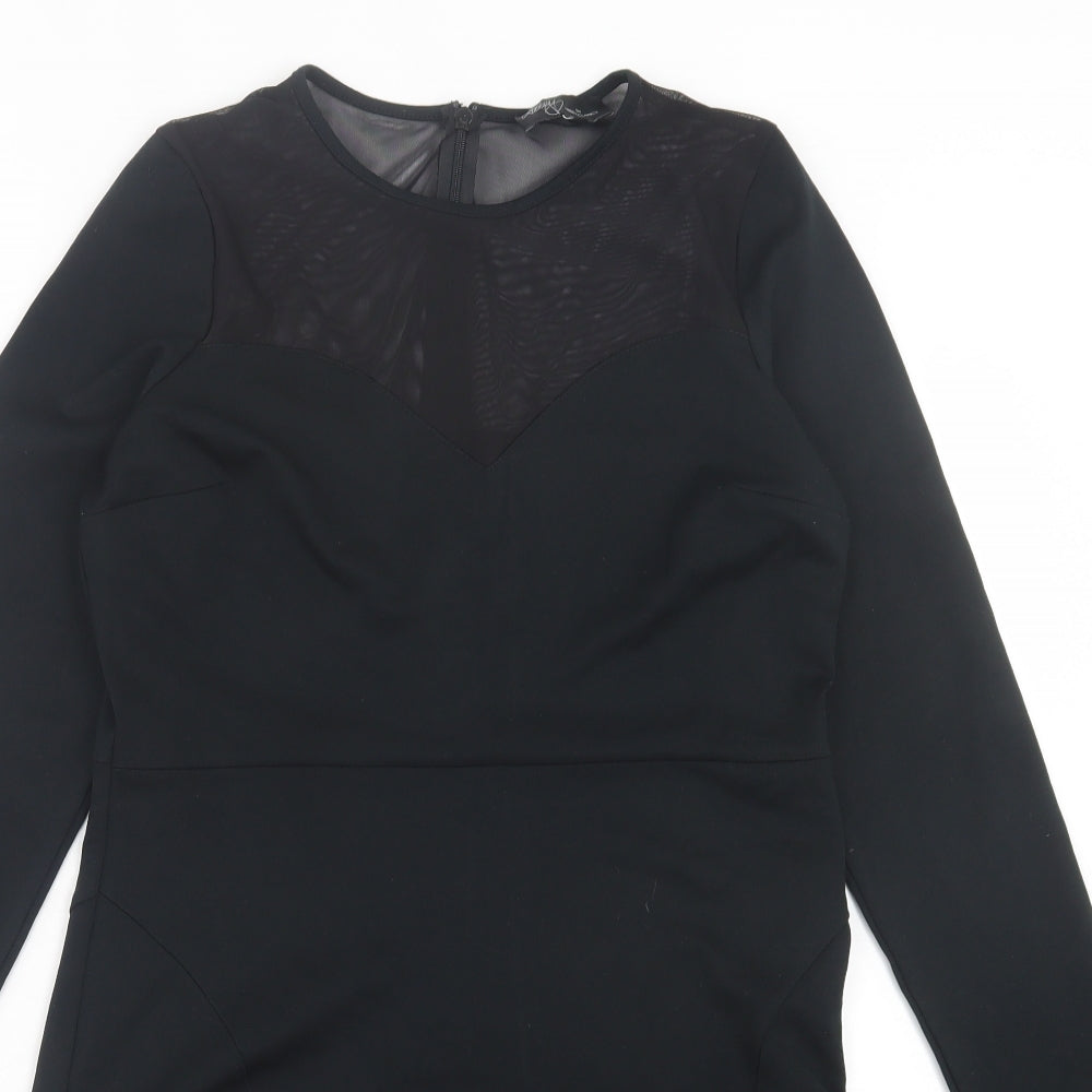 Abbey Clancy Womens Black Polyester A-Line Size 14 Crew Neck Zip