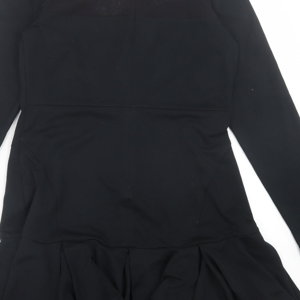 Abbey Clancy Womens Black Polyester A-Line Size 14 Crew Neck Zip