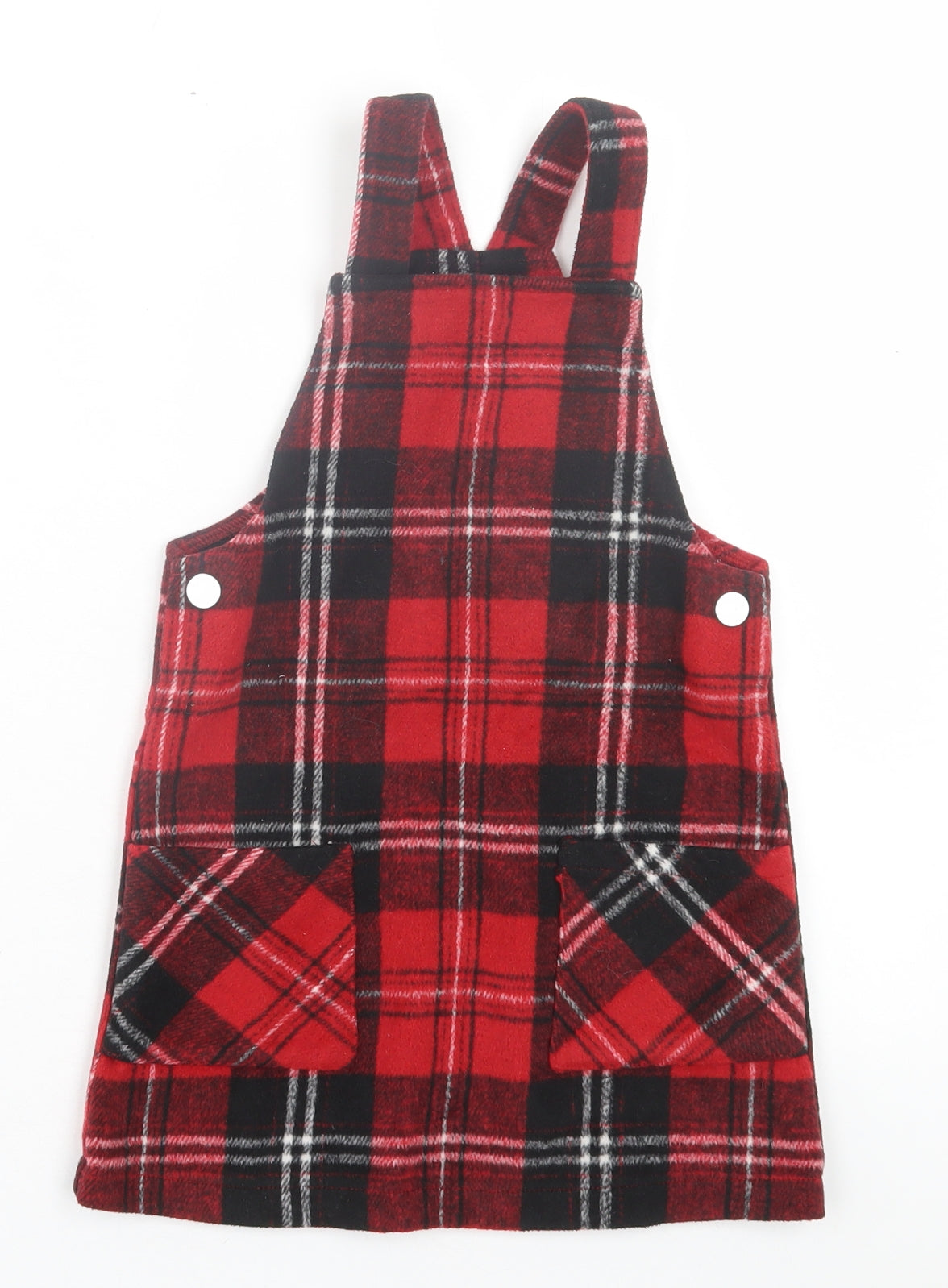 Matalan Girls Red Plaid Polyester Pinafore/Dungaree Dress Size 5 Years Square Neck Button