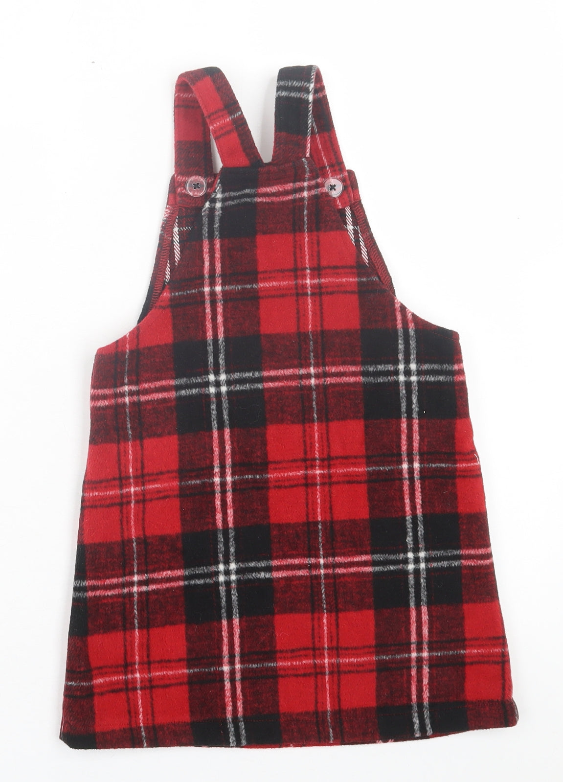 Matalan Girls Red Plaid Polyester Pinafore/Dungaree Dress Size 5 Years Square Neck Button