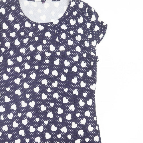 Preworn Womens Blue Geometric Polyester A-Line Size 12 Crew Neck Pullover - Hearts