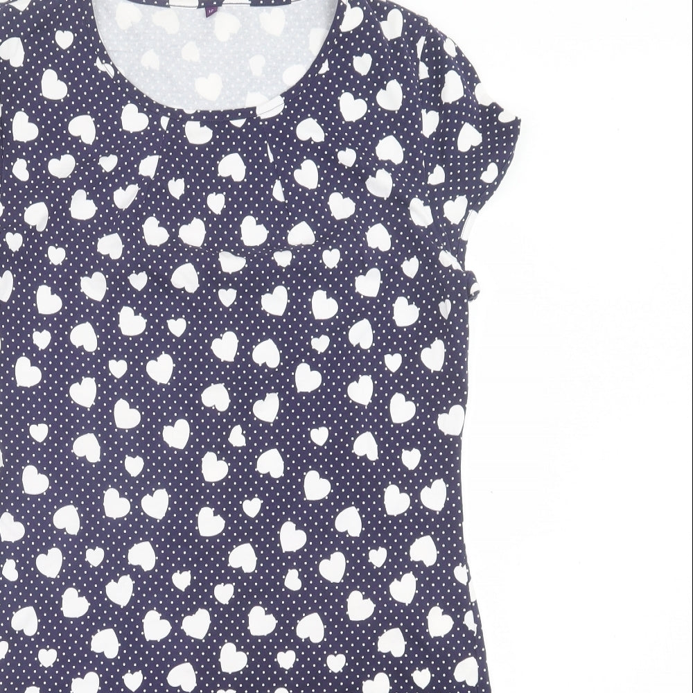 Preworn Womens Blue Geometric Polyester A-Line Size 12 Crew Neck Pullover - Hearts