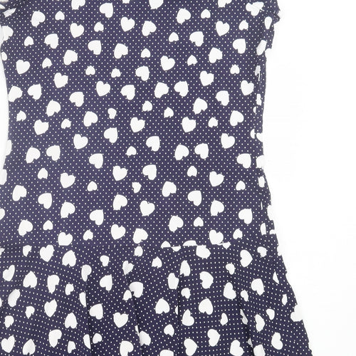 Preworn Womens Blue Geometric Polyester A-Line Size 12 Crew Neck Pullover - Hearts