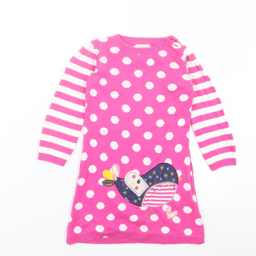 TU Girls Pink Geometric Cotton A-Line Size 18-24 Months Crew Neck Button