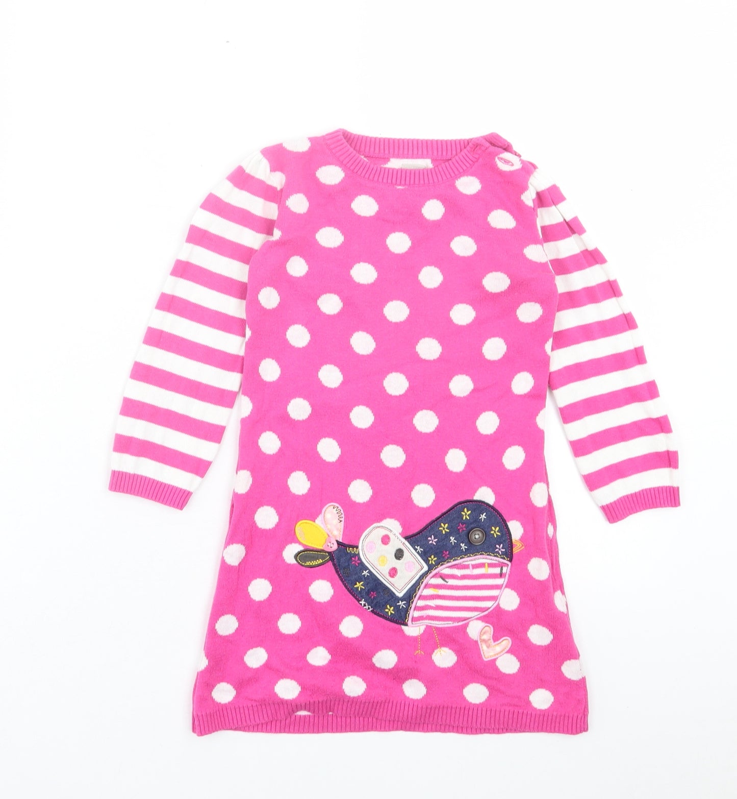 TU Girls Pink Geometric Cotton A-Line Size 18-24 Months Crew Neck Button