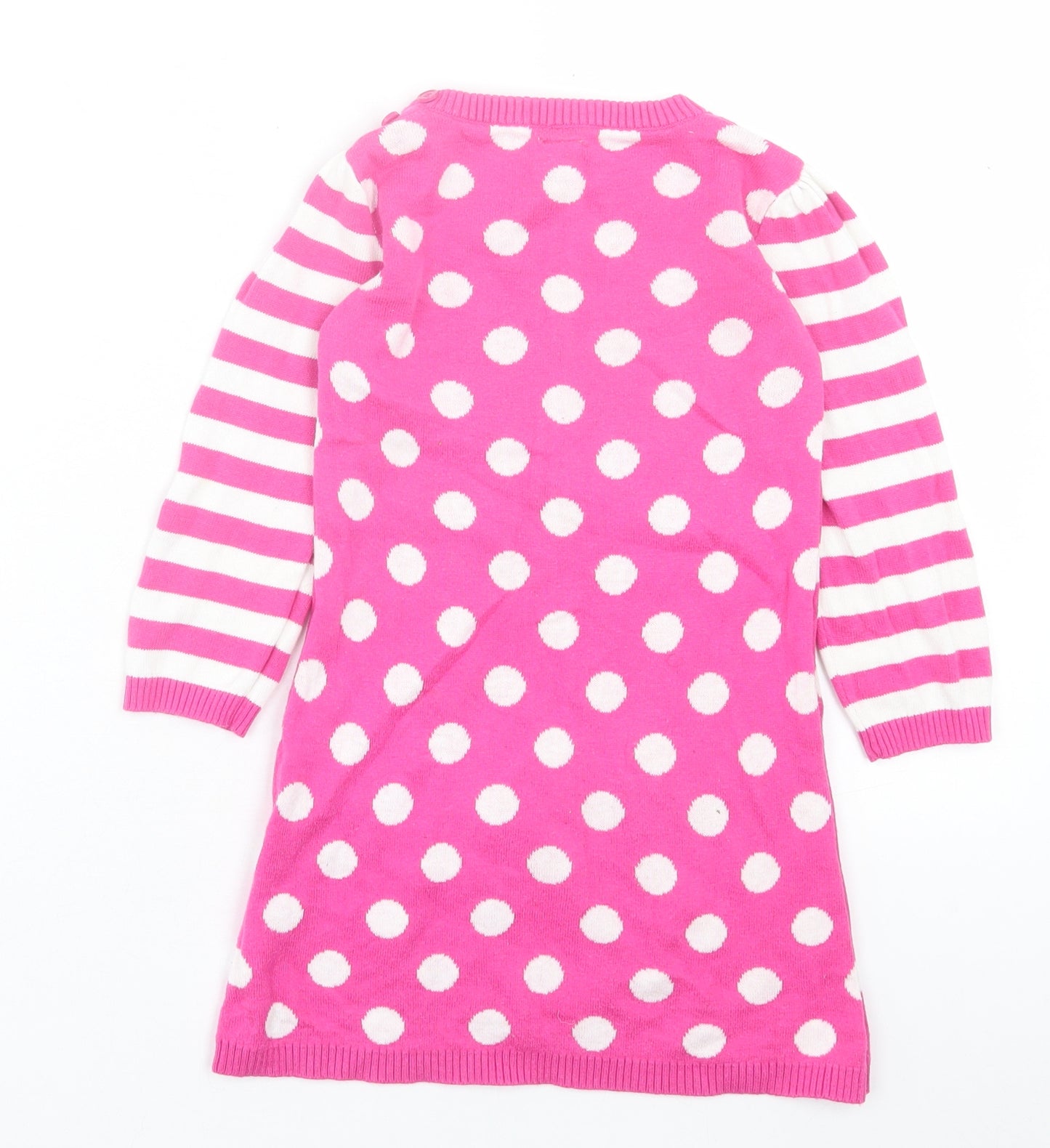 TU Girls Pink Geometric Cotton A-Line Size 18-24 Months Crew Neck Button