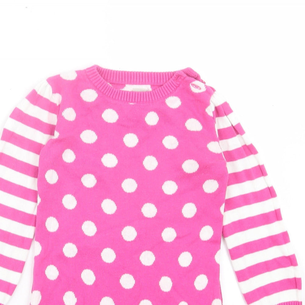 TU Girls Pink Geometric Cotton A-Line Size 18-24 Months Crew Neck Button