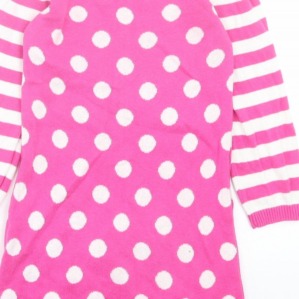 TU Girls Pink Geometric Cotton A-Line Size 18-24 Months Crew Neck Button