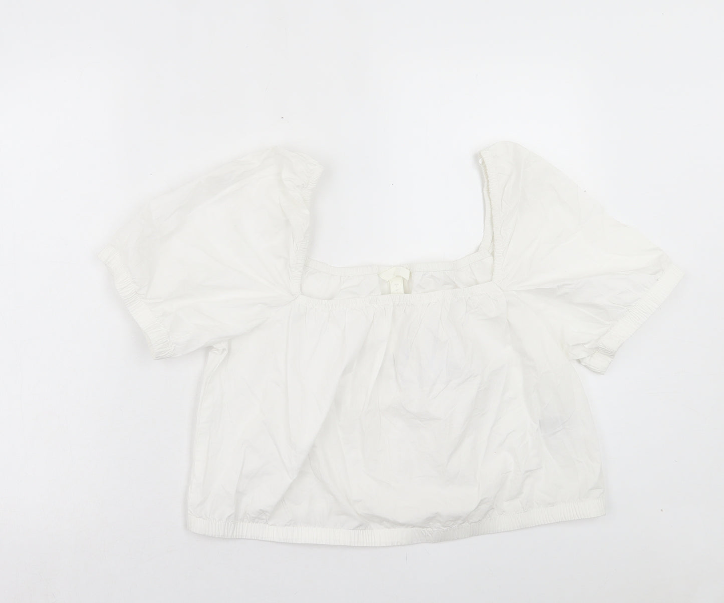 H&M Womens White Cotton Basic T-Shirt Size L Square Neck