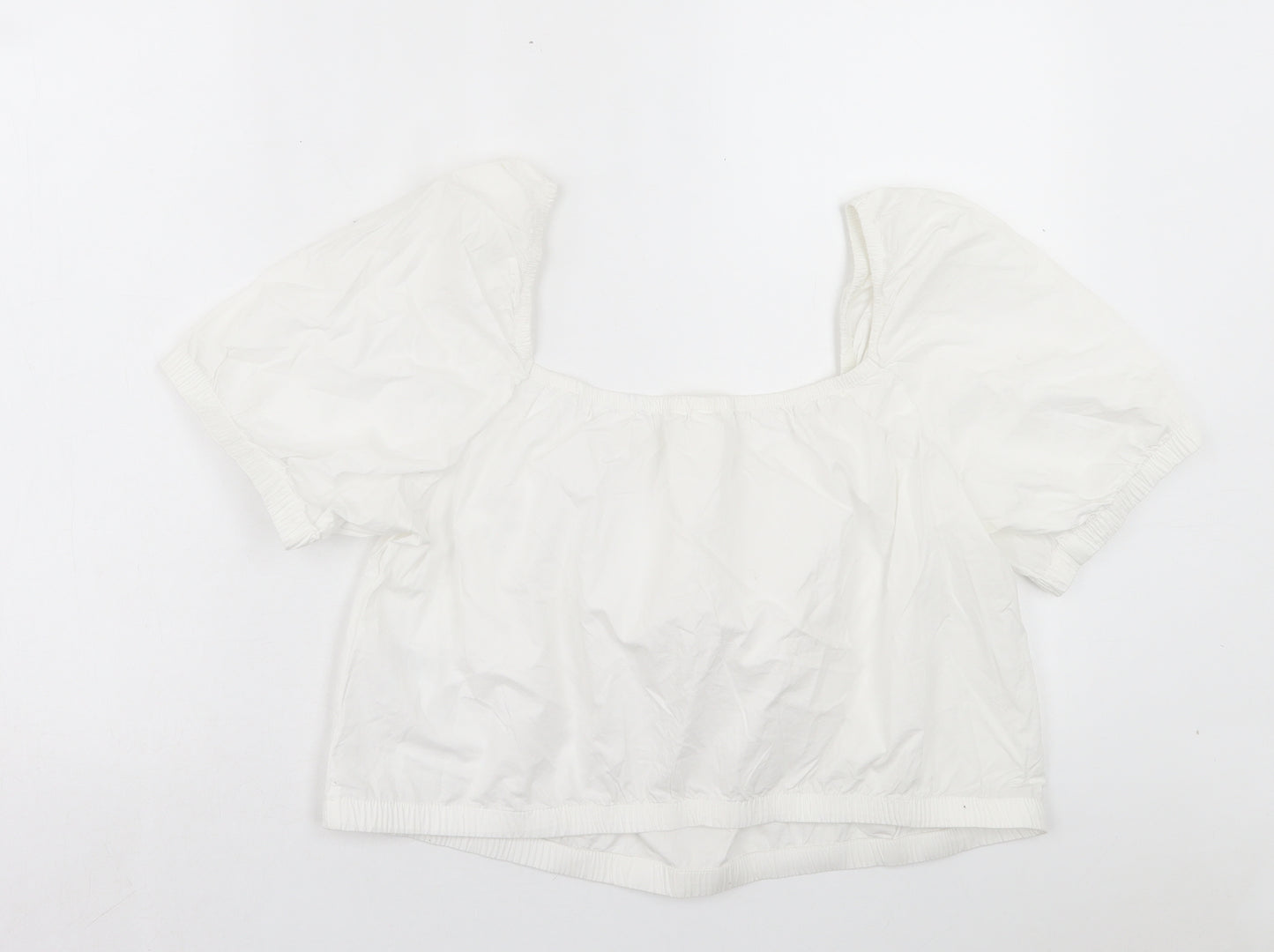 H&M Womens White Cotton Basic T-Shirt Size L Square Neck