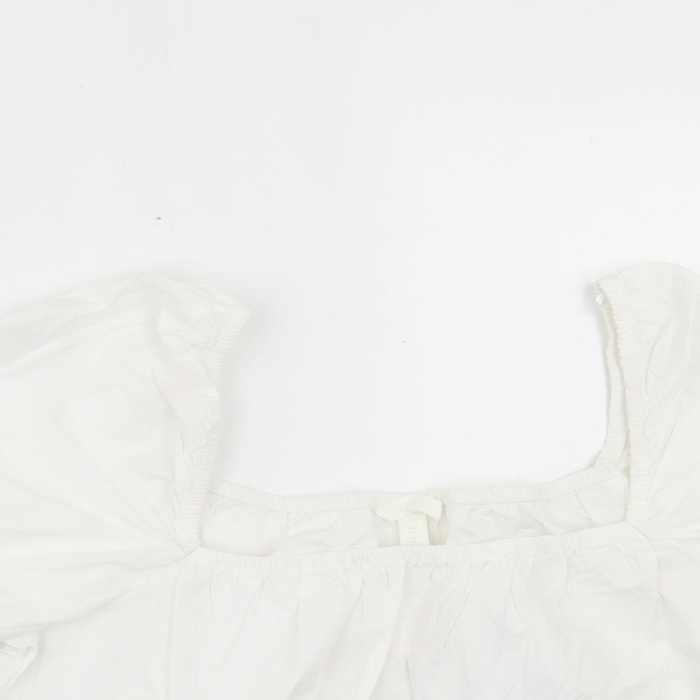 H&M Womens White Cotton Basic T-Shirt Size L Square Neck