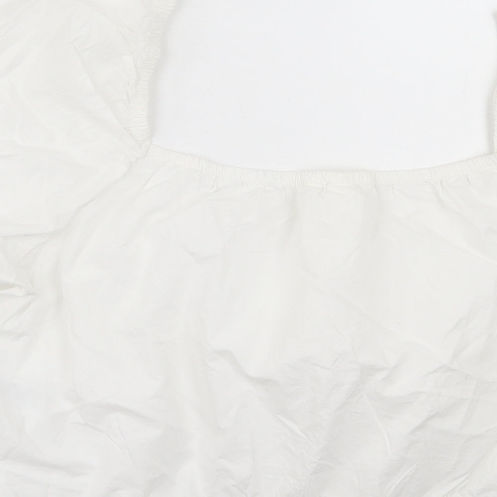 H&M Womens White Cotton Basic T-Shirt Size L Square Neck