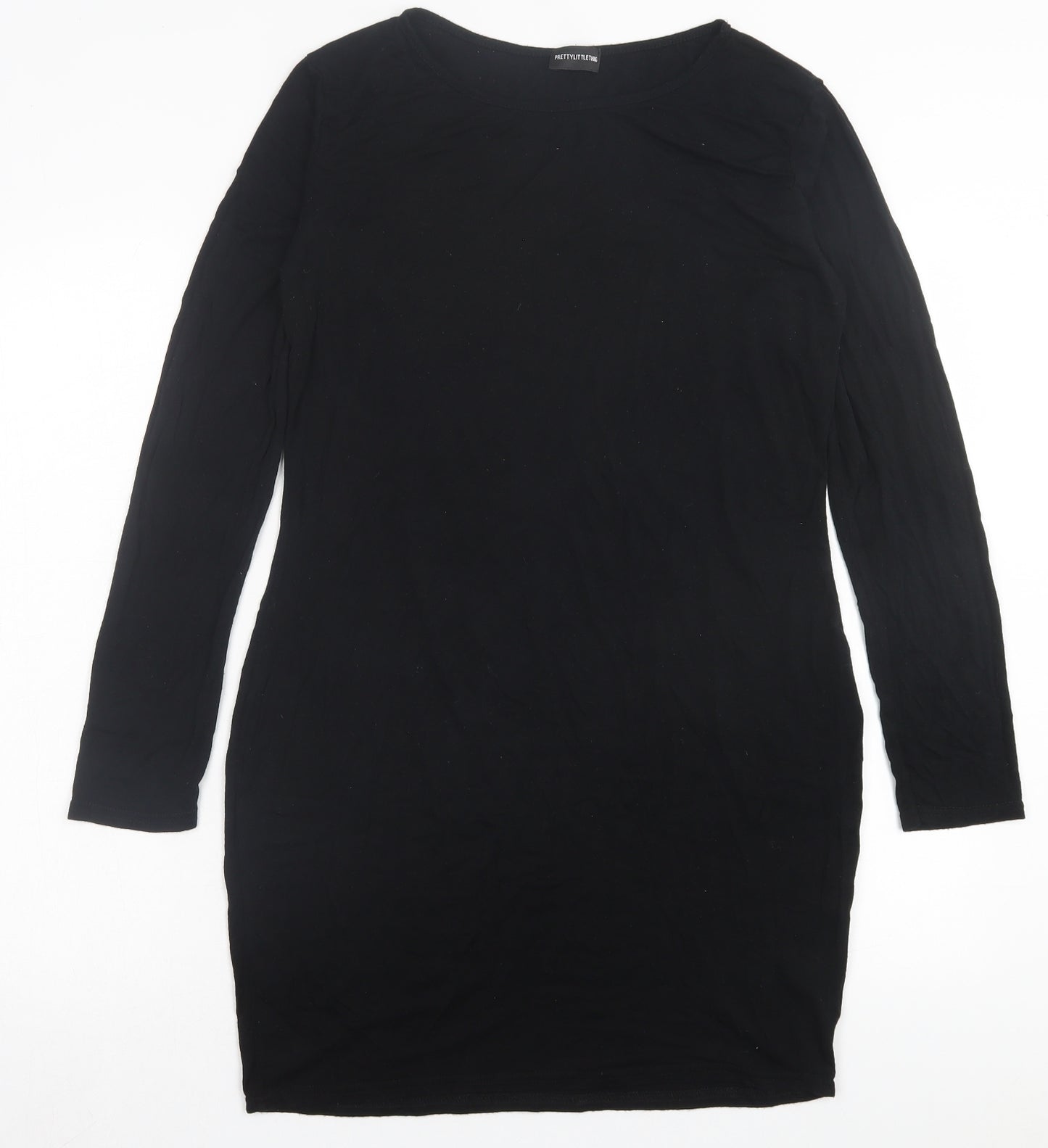 PRETTYLITTLETHING Womens Black Viscose A-Line Size 14 Boat Neck Pullover