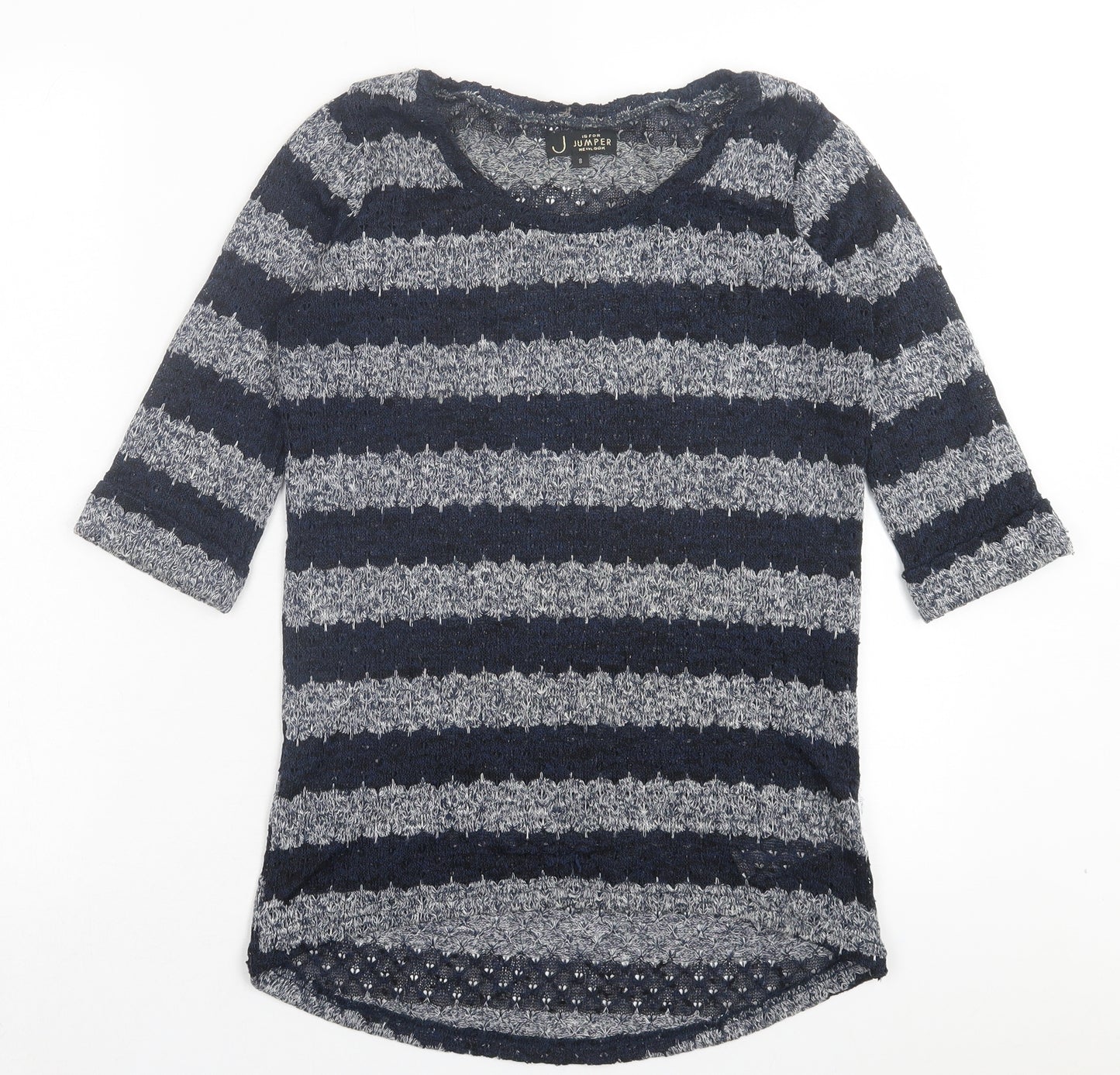 New Look Womens Blue Crew Neck Striped Polyester Pullover Jumper Size 8