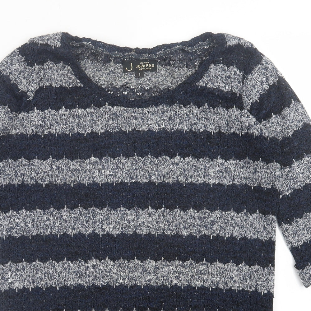 New Look Womens Blue Crew Neck Striped Polyester Pullover Jumper Size 8