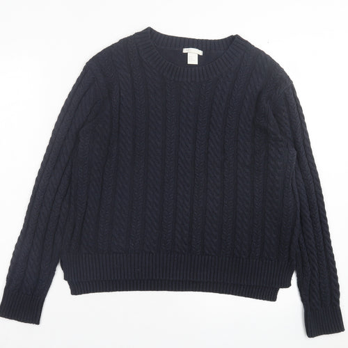 H&M Womens Blue Crew Neck Acrylic Pullover Jumper Size M