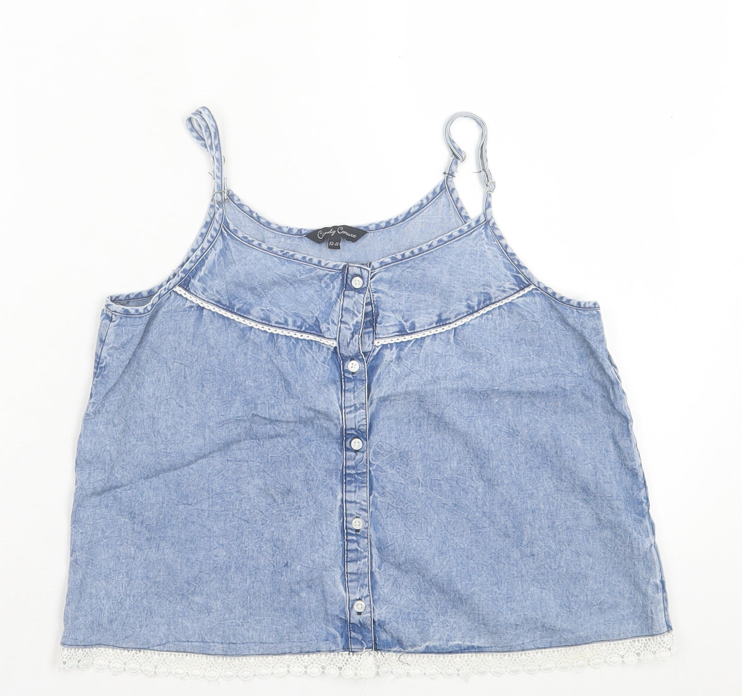 Matalan Girls Blue Cotton Basic Tank Size 12-13 Years Scoop Neck Pullover