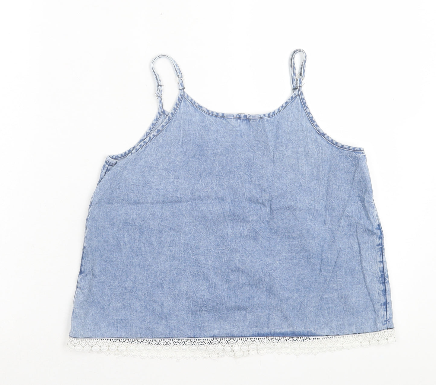 Matalan Girls Blue Cotton Basic Tank Size 12-13 Years Scoop Neck Pullover