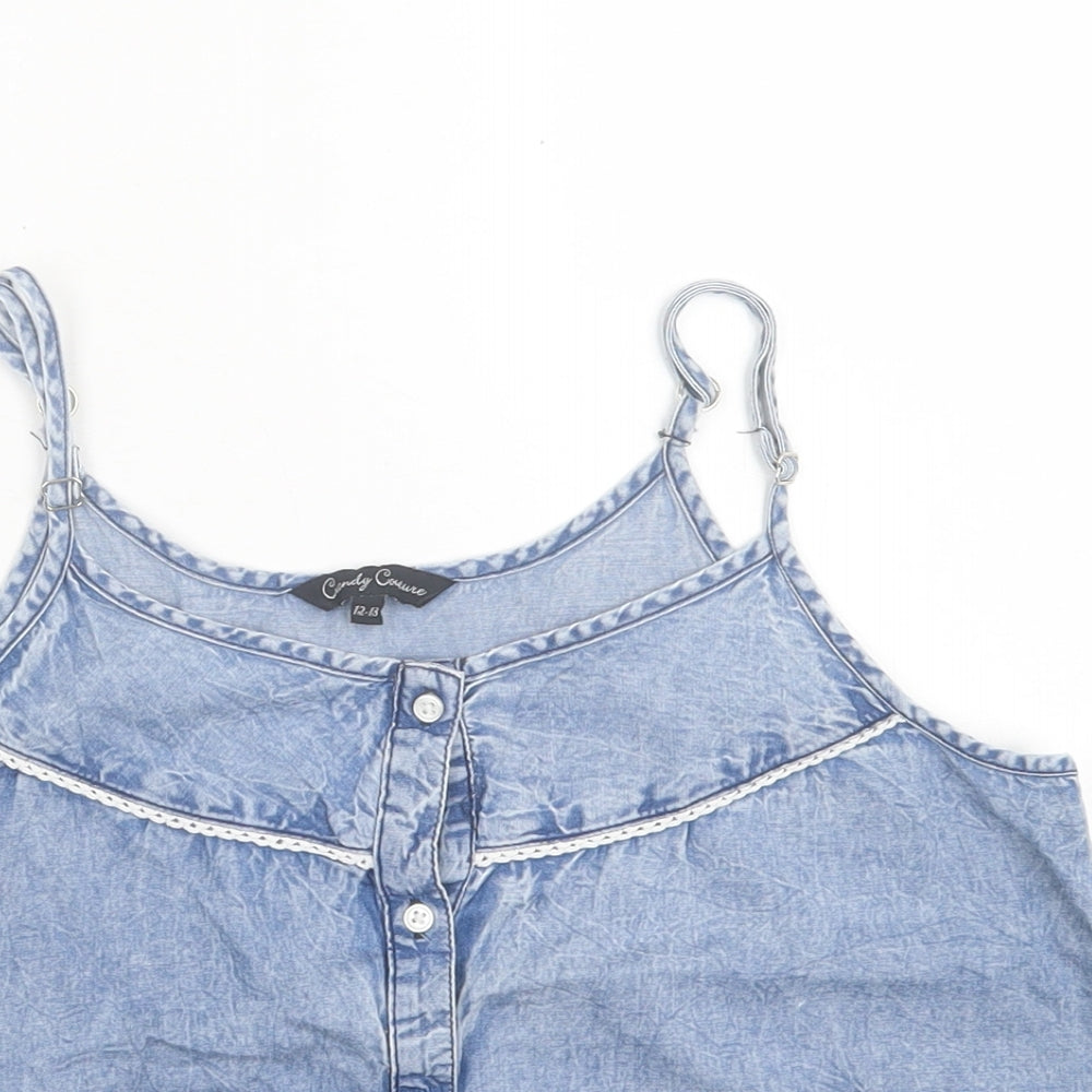 Matalan Girls Blue Cotton Basic Tank Size 12-13 Years Scoop Neck Pullover