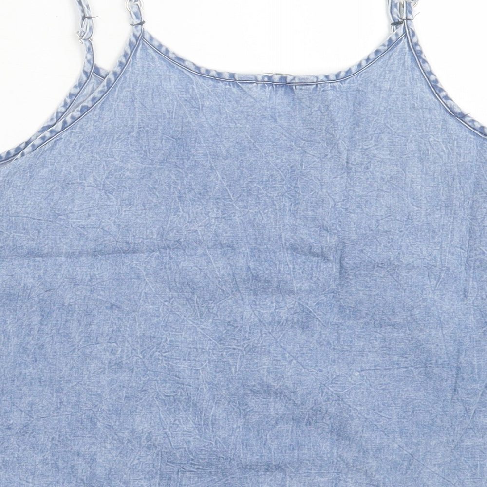 Matalan Girls Blue Cotton Basic Tank Size 12-13 Years Scoop Neck Pullover