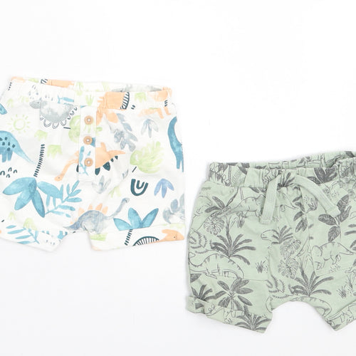 TU Boys Multicoloured Geometric Cotton Cropped Trousers Size 0-3 Months Drawstring - Dinosaurs