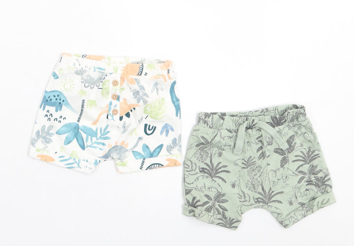 TU Boys Multicoloured Geometric Cotton Cropped Trousers Size 0-3 Months Drawstring - Dinosaurs