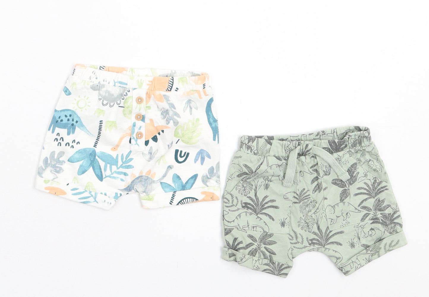 TU Boys Multicoloured Geometric Cotton Cropped Trousers Size 0-3 Months Drawstring - Dinosaurs