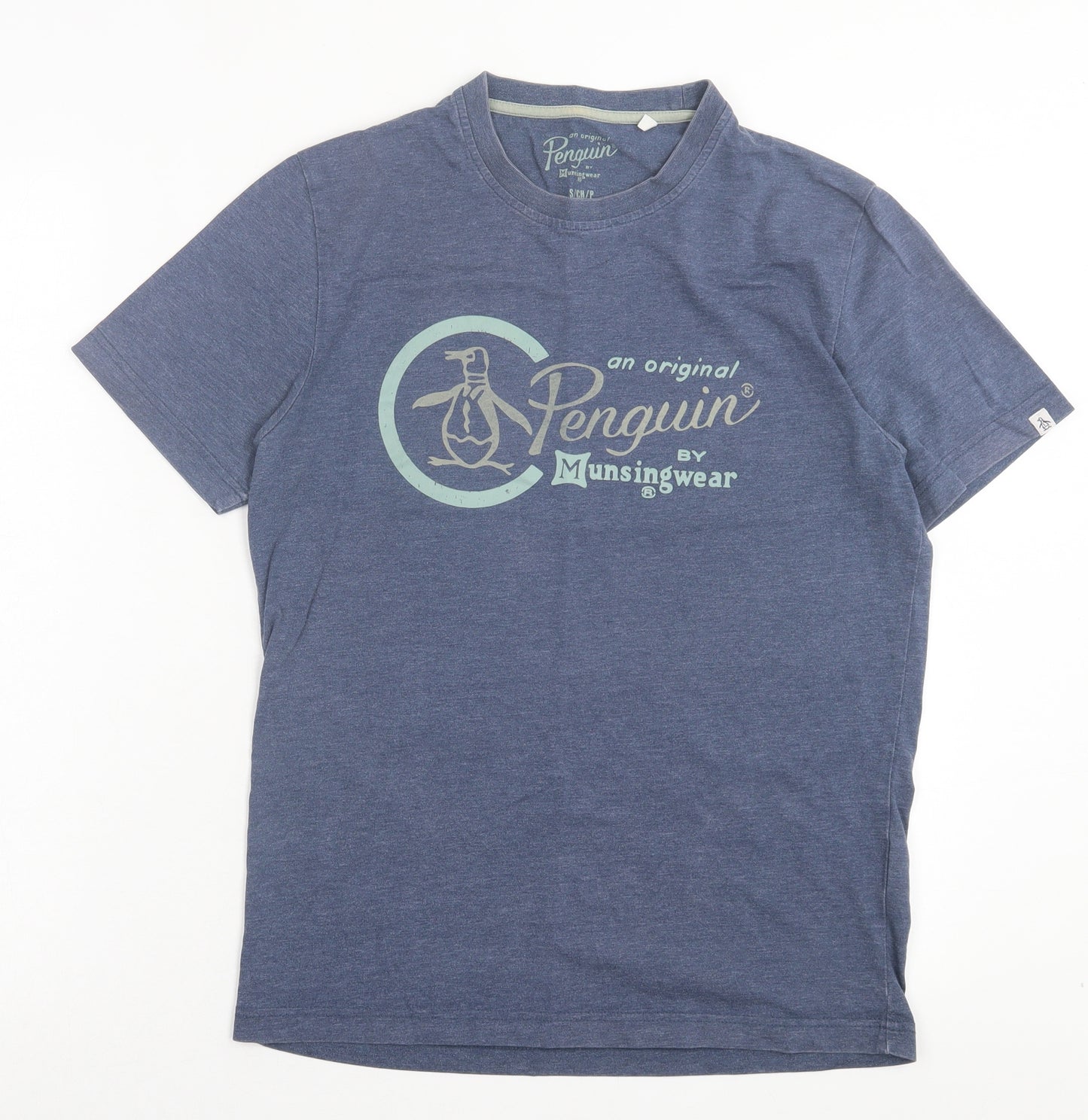 Penguin Mens Blue Cotton T-Shirt Size S Crew Neck