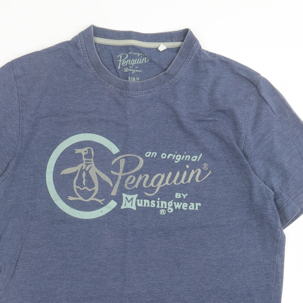 Penguin Mens Blue Cotton T-Shirt Size S Crew Neck