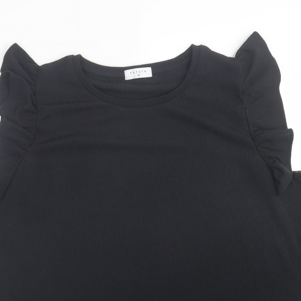 Papaya Womens Black Polyester Basic T-Shirt Size 20 Crew Neck