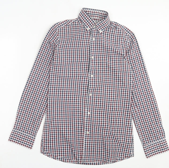 NEXT Mens Red Plaid Cotton Button-Up Size 14.5 Collared Button