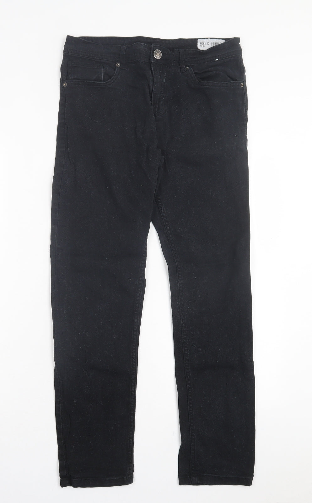 Denim & Co. Mens Black Cotton Straight Jeans Size 30 in L30 in Slim Button